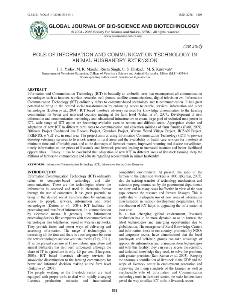 Role of Extension in Animal Husbandry | PDF
