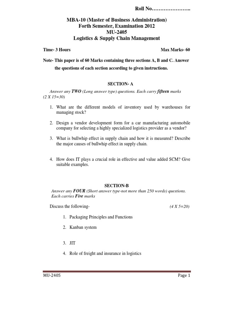 Supply Chain Management Questions Bank PDF Supply Chain Supply Chain Management