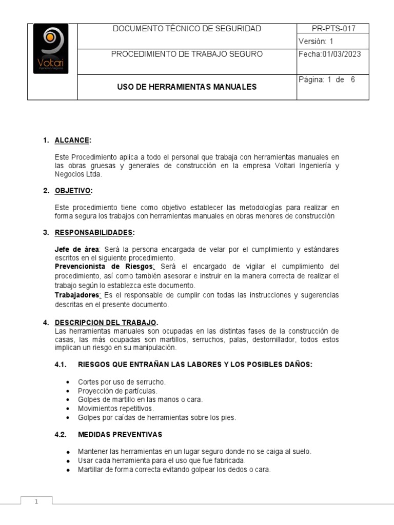 Seguridad en Uso de Herramientas Manuales | PDF