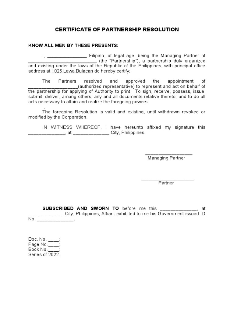 Partnership Resolution | PDF