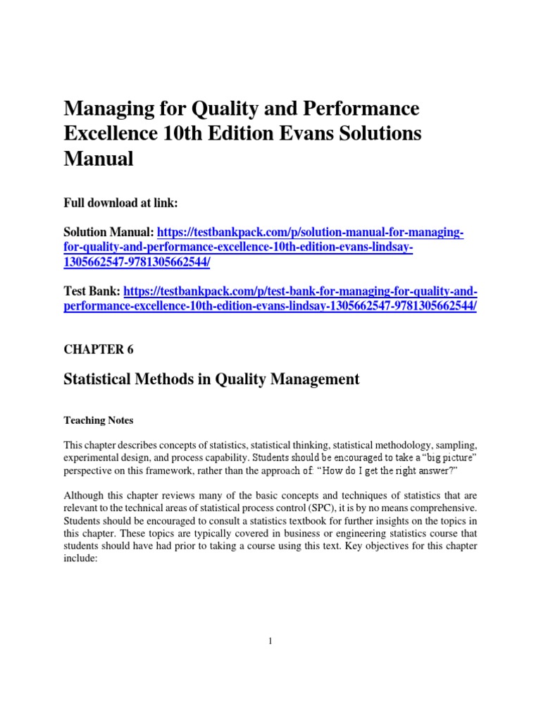 Managing For Quality and Performance Excellence 10th Edition Evans ...