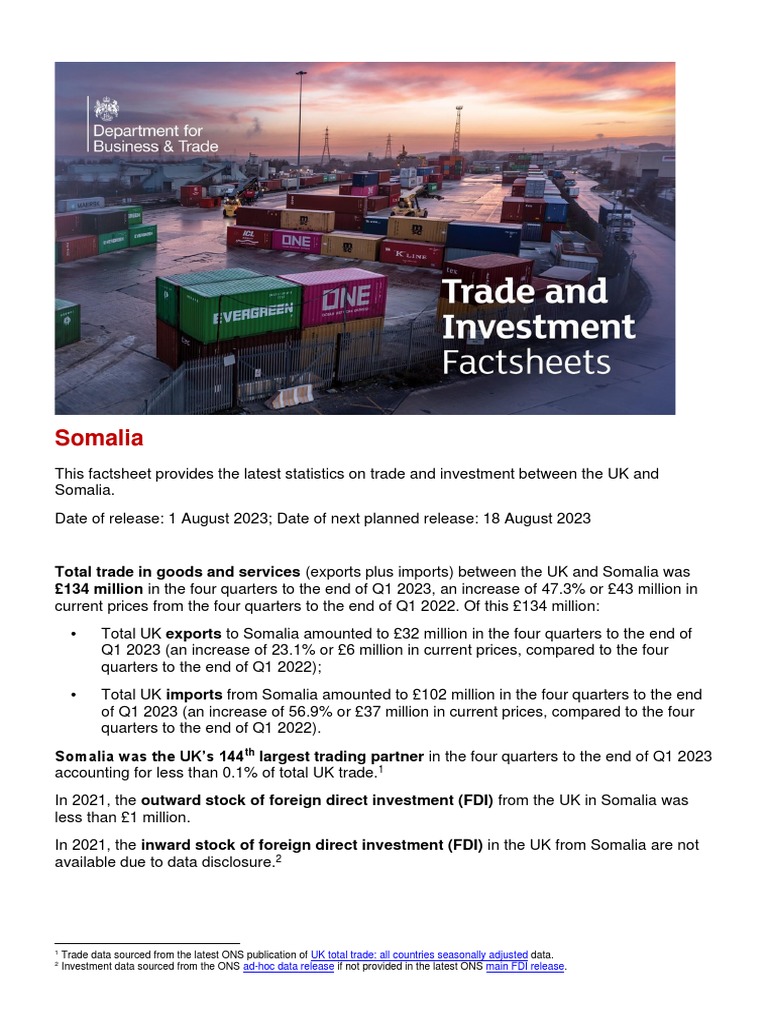 Somalia Trade and Investment Factsheet 2023-08-01 | PDF