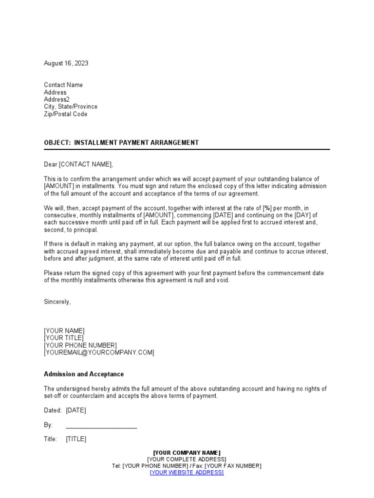 Installment Payment Agreement D217 | PDF