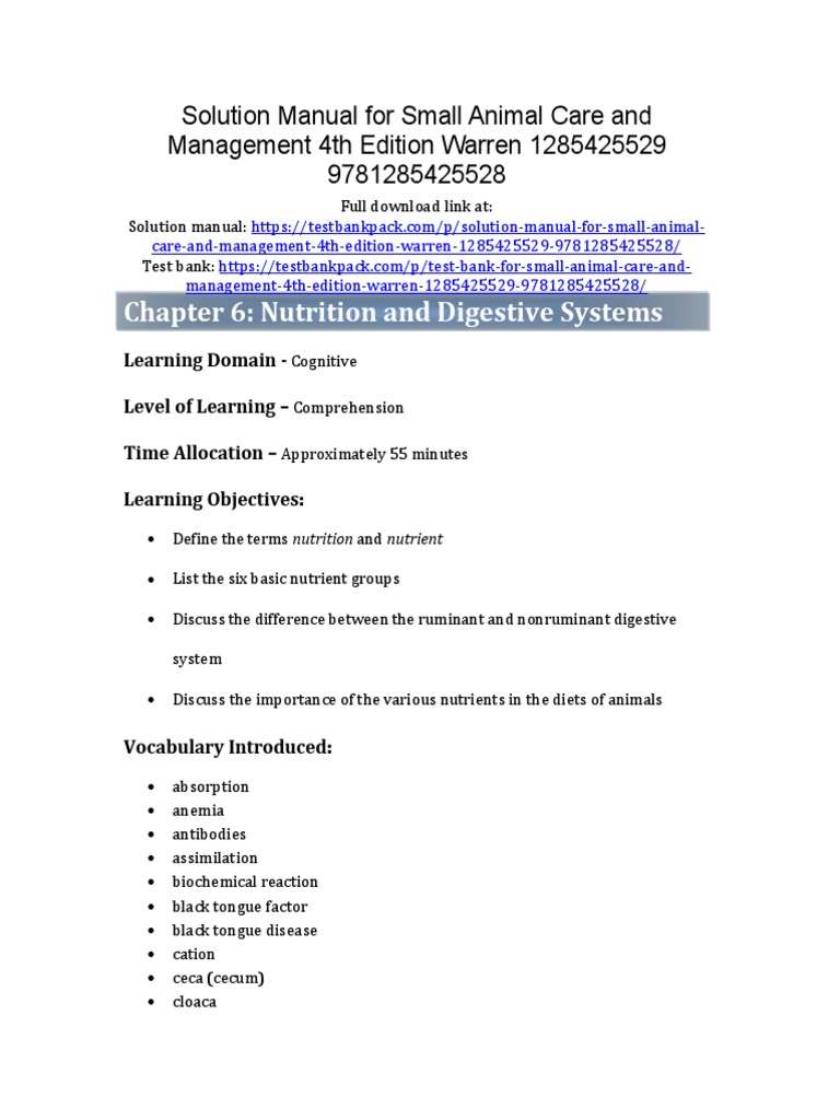 Small Animal Care and Management 4th Edition Warren Solutions Manual 1
