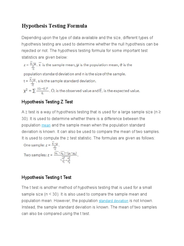 Hypothesis Testing Formula | PDF
