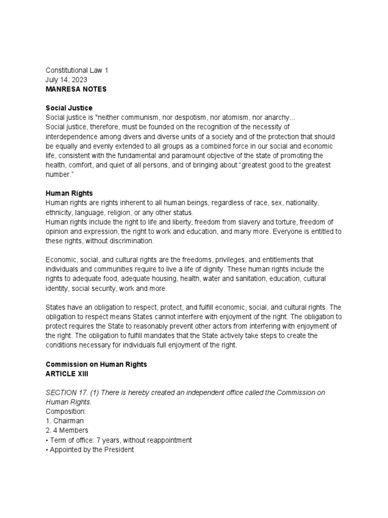 Constitution Notes Social Justice and Human Rights | PDF