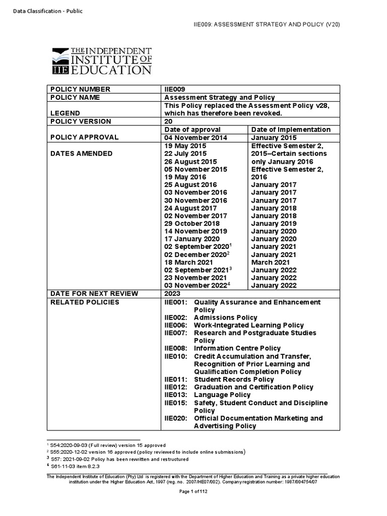 Iie009 assessment strategy and policy 2023 pdf curriculum thesis
