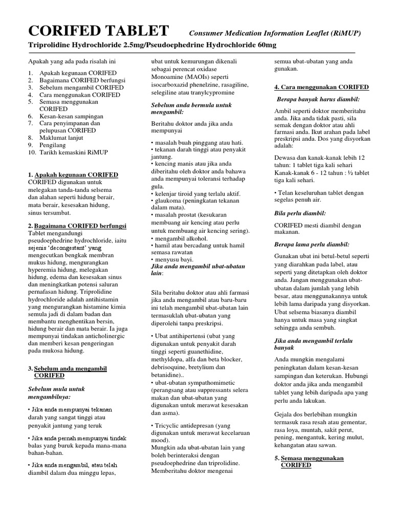 Corifed Tablet | PDF