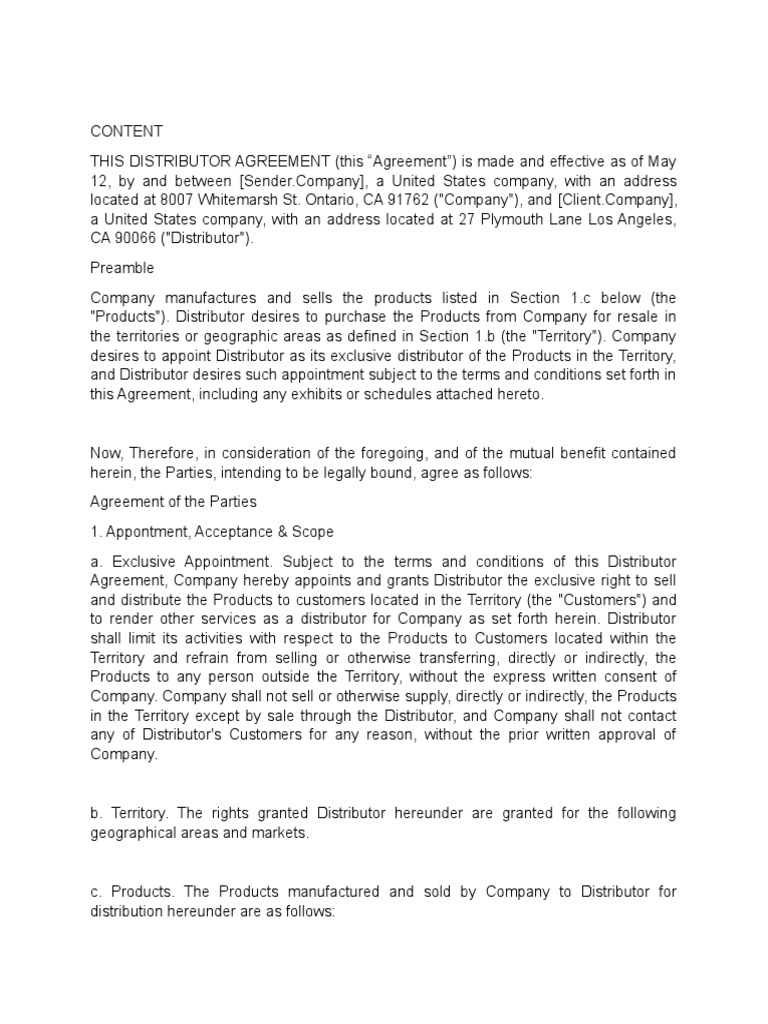 Exclusive Distributor Agreement Template | PDF