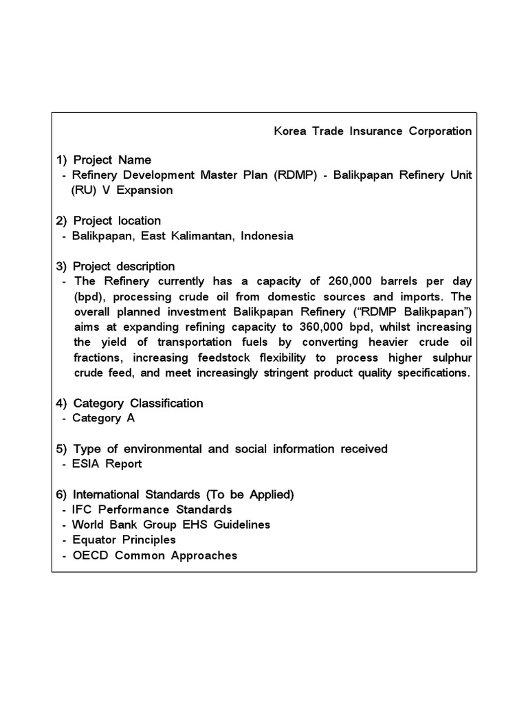 RDMP Balikpapan Refinery Expansion Plan | PDF