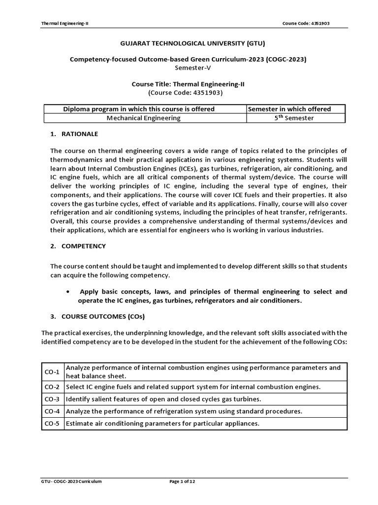 Thermal Engineering-II Syllabus GTU | PDF