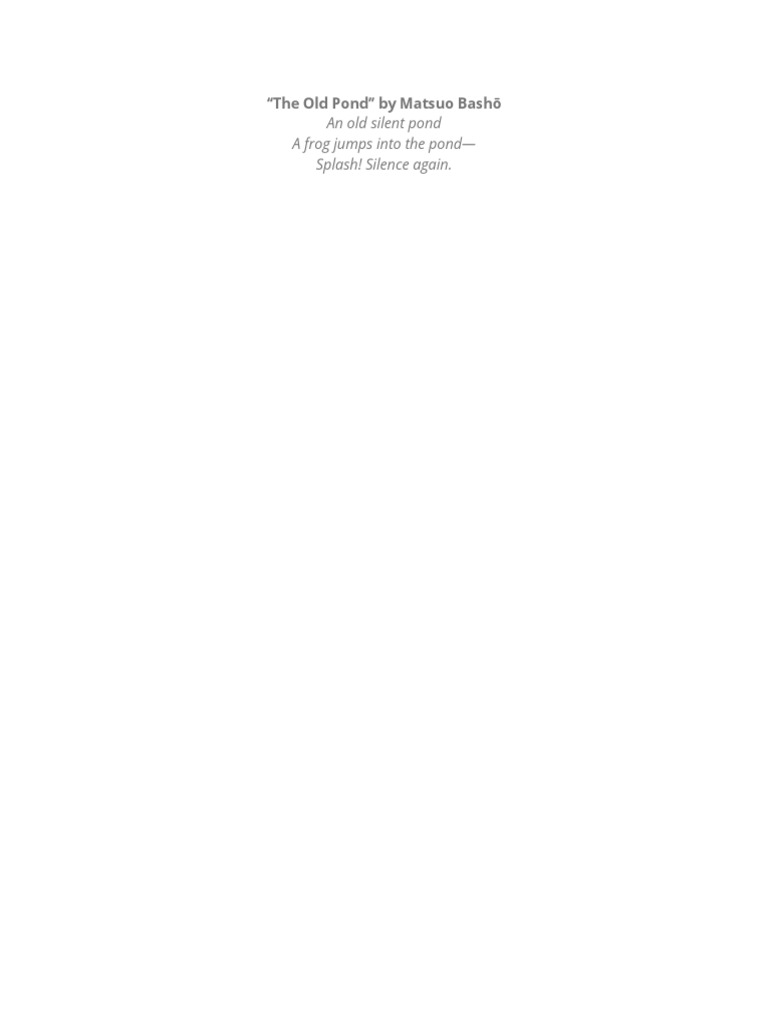 "The Old Pond" by Matsuo Bashō PDF