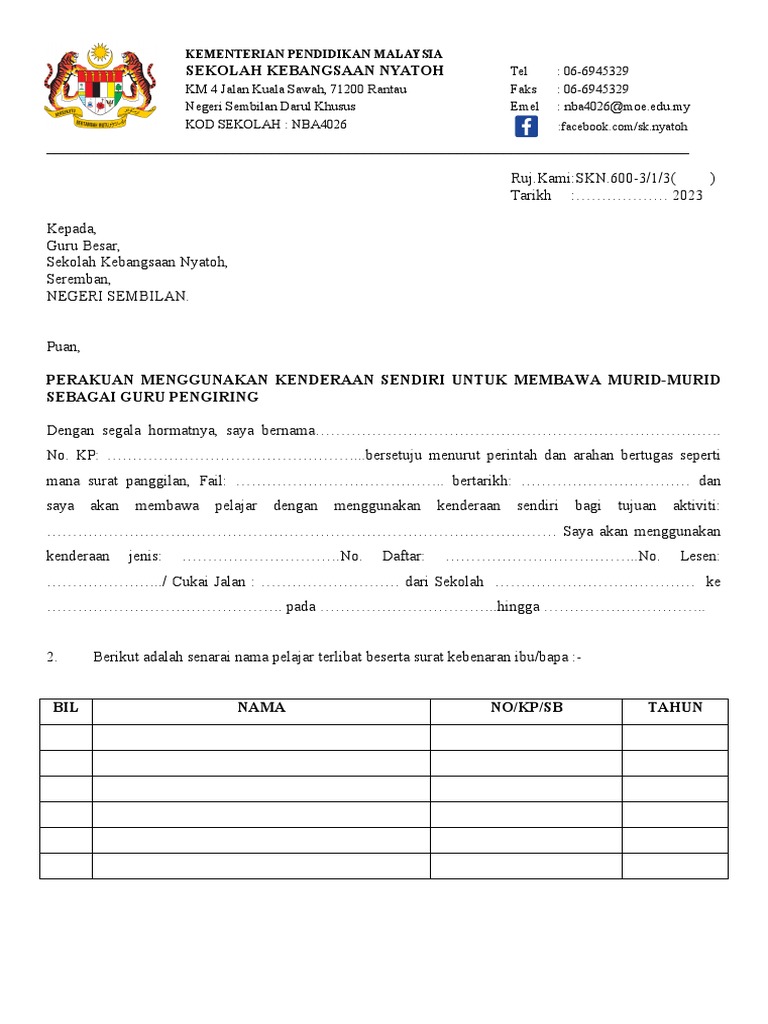 Surat Bawa Kenderaan Sendiri | PDF