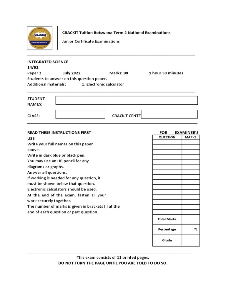 Form 2 Integrated Science Exam Paper | PDF | Computers
