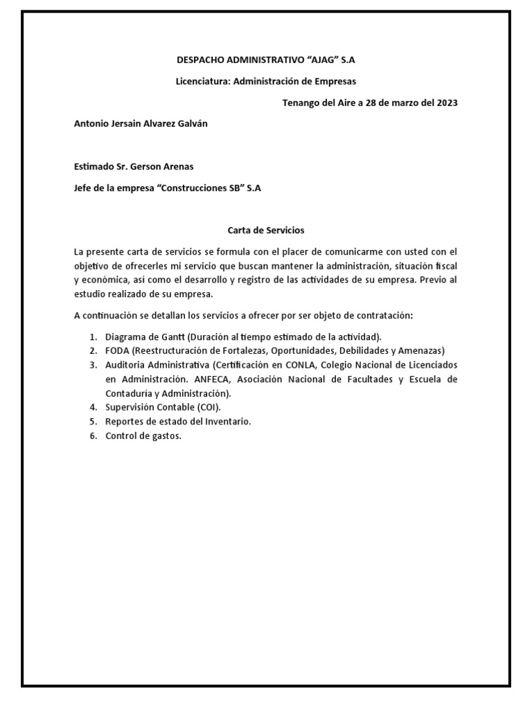 Carta de Servicios | PDF