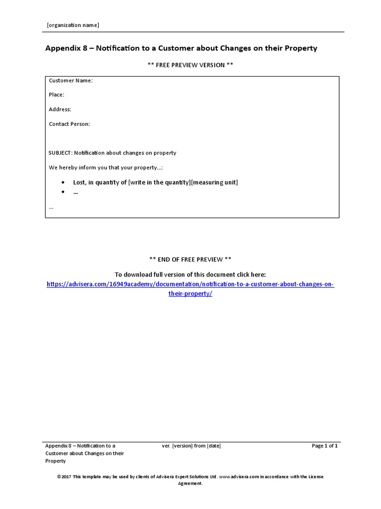 Customer Property Change Notification Template | PDF