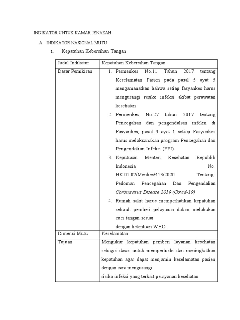 Indikator Untuk Kamar Jenazah Pdf