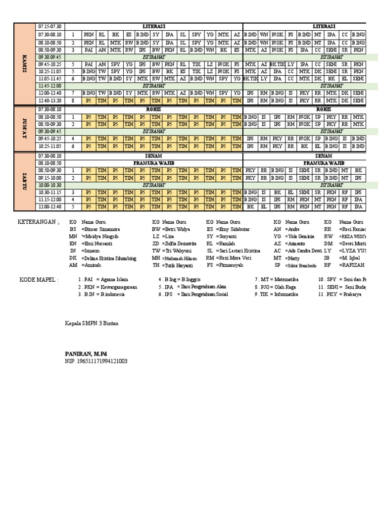 Jadwal Pelajaran 2023-2024. | PDF