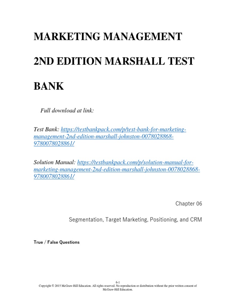 Marketing Management 2nd Edition Marshall Test Bank Download | PDF ...