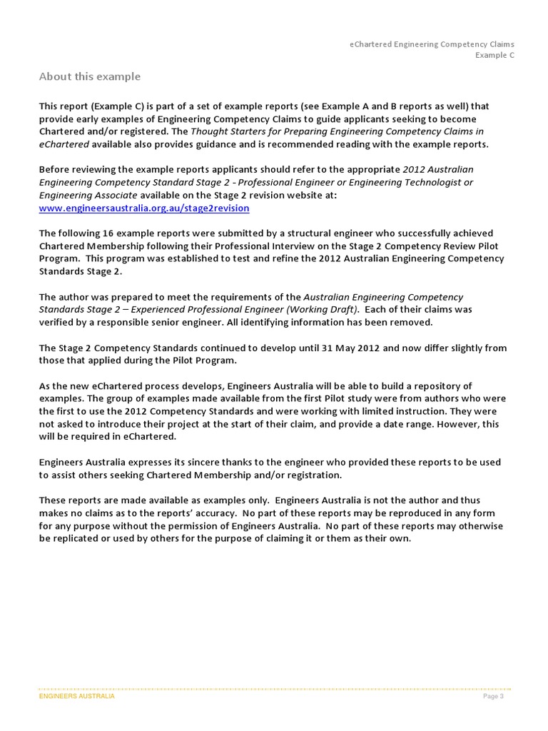Echartered Engineering Competency Claims Example C 3 Pdf