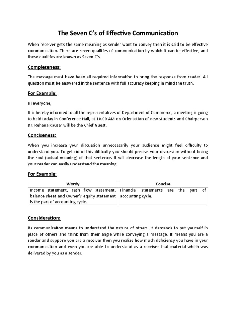 Seven C's of Effective Communication | PDF | Communication | Demand