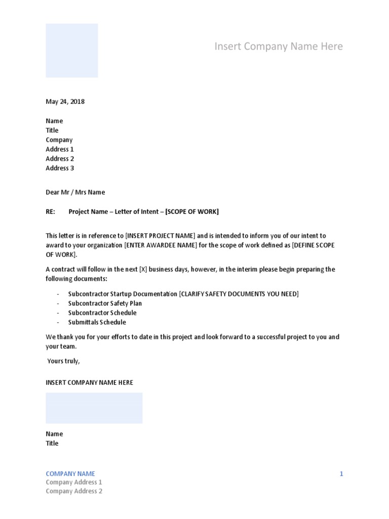 Template Letter of Intent 2ifpv3 | PDF