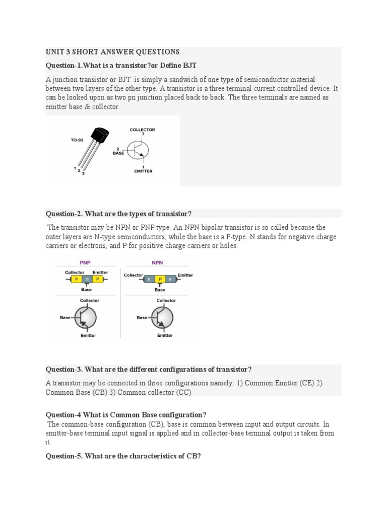 Unit 3 Short Answer Questions BJT PDF Bipolar Junction Transistor