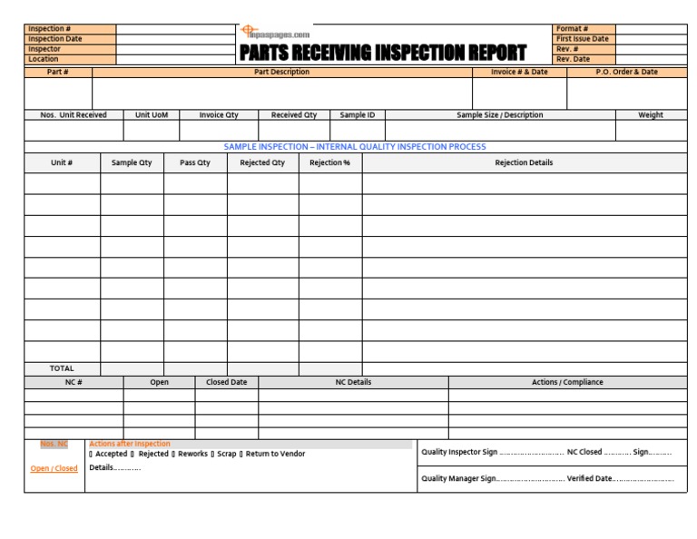 Parts Receiving Inspection Report Format | PDF | Finance & Money ...