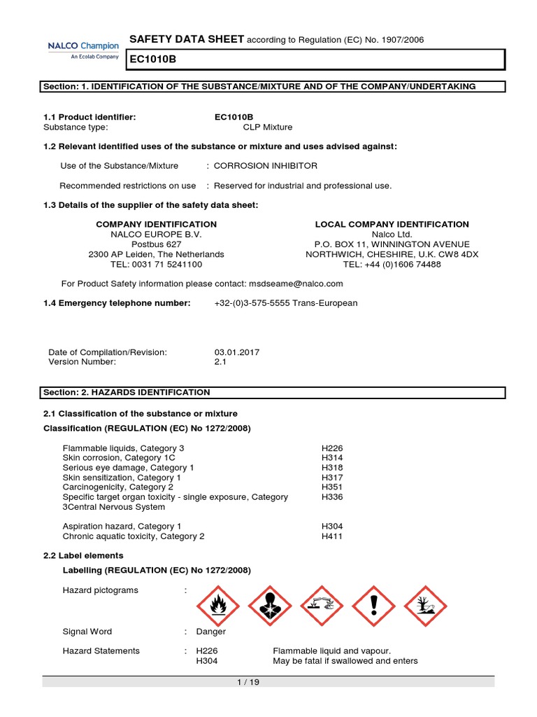 Ec1010b MSDS PDF Toxicity Chemistry