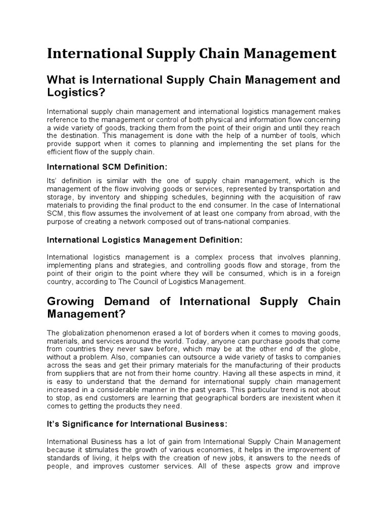 International Supply Chain Management Overview | PDF | Supply Chain ...