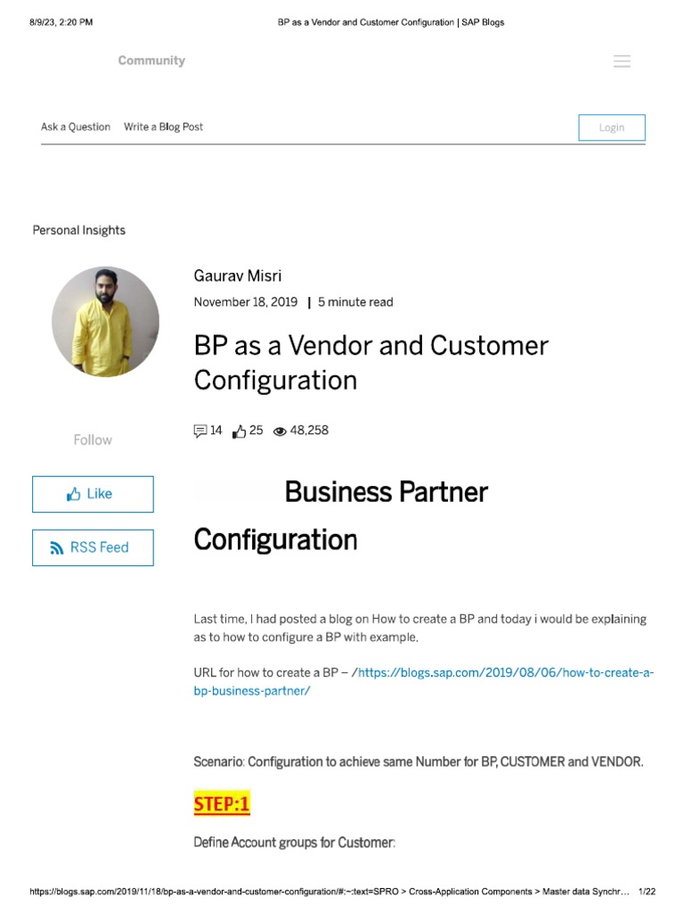 BP As A Vendor and Customer Configuration | PDF