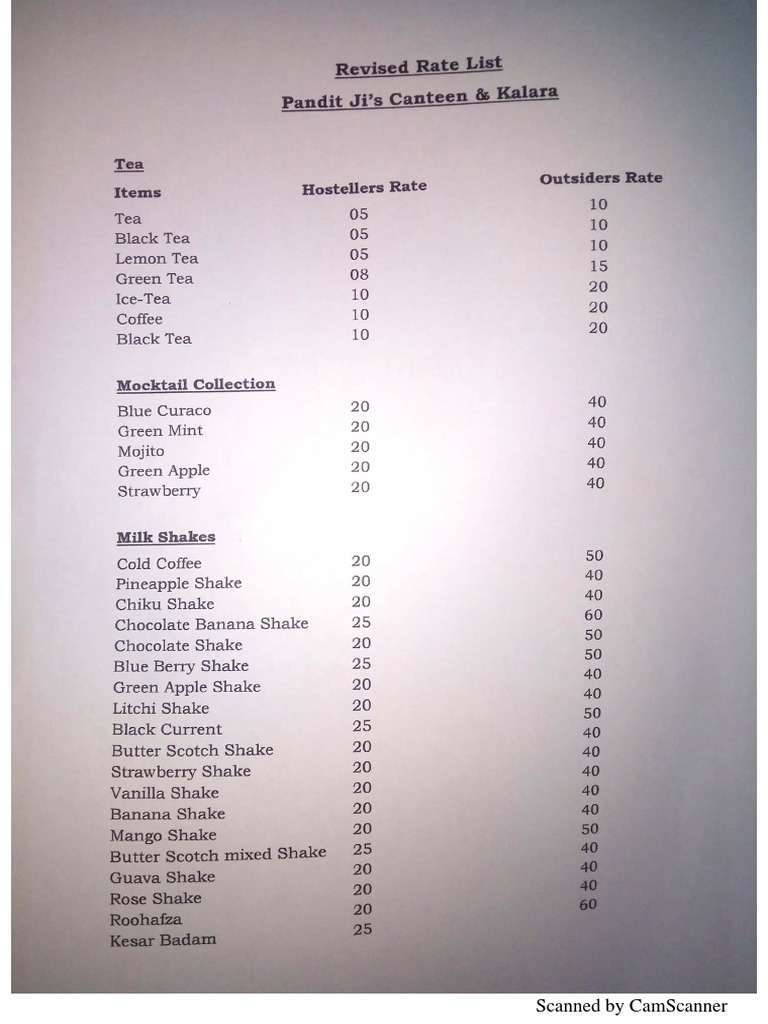 canteen rates gwyer PDF