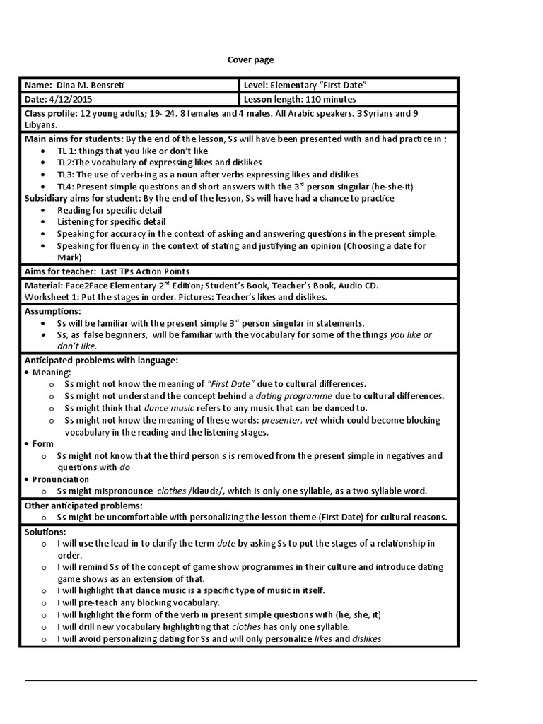 Dina Lesson Plan For Training PDF
