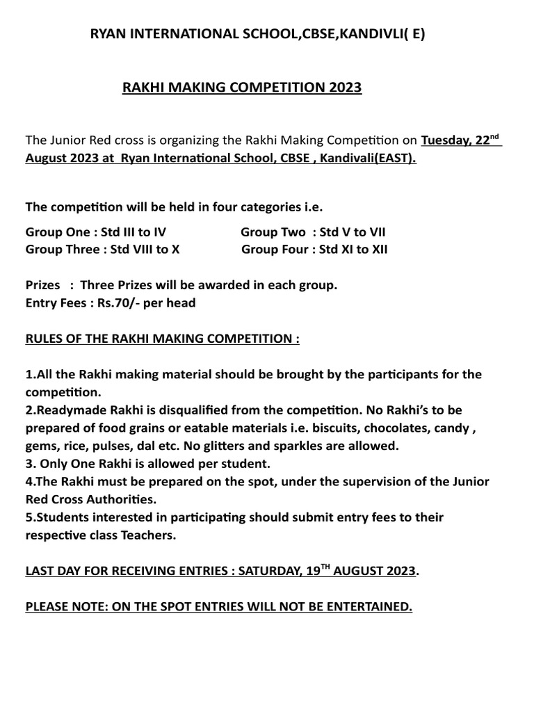 Rakhi Making Competition Notice 2023 | PDF