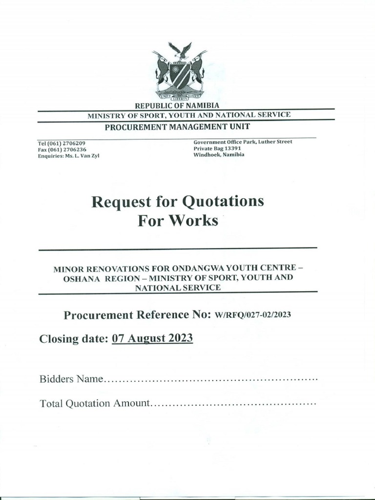Request For Minor Renovations For Ondangwa Youth Centre | PDF
