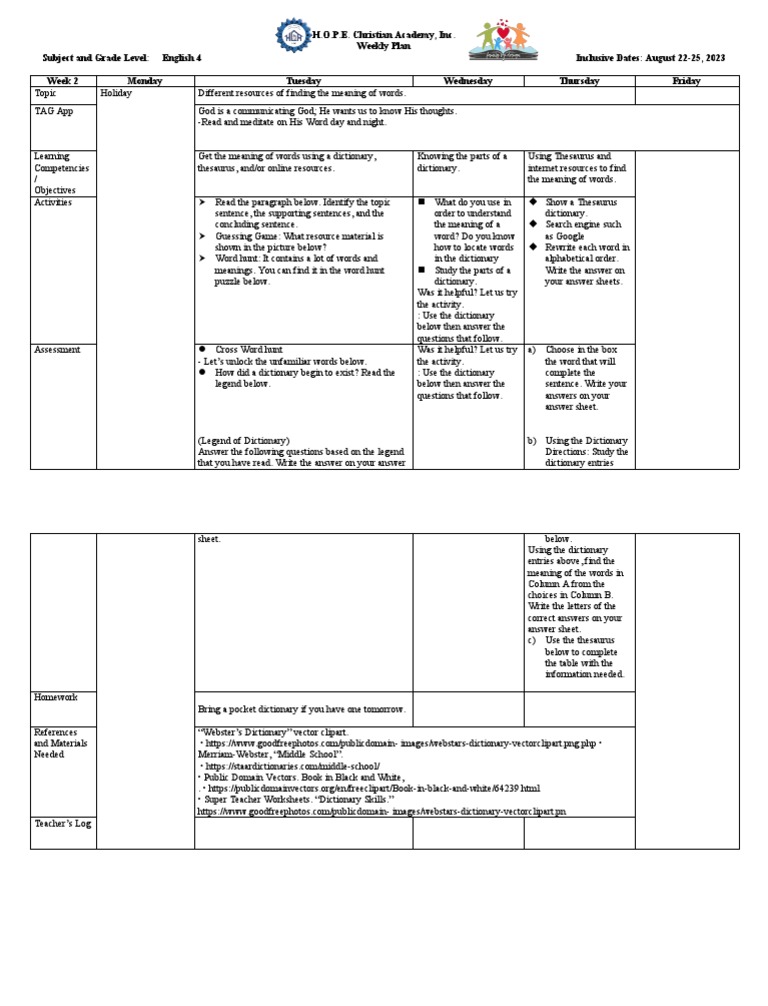 English 4 Week 2 PDF Dictionary Human Communication