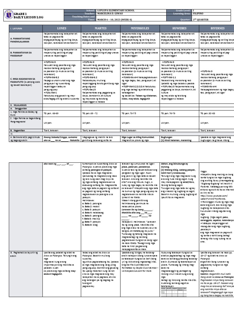 DLL - Filipino 1 - Q3 - W4 | PDF