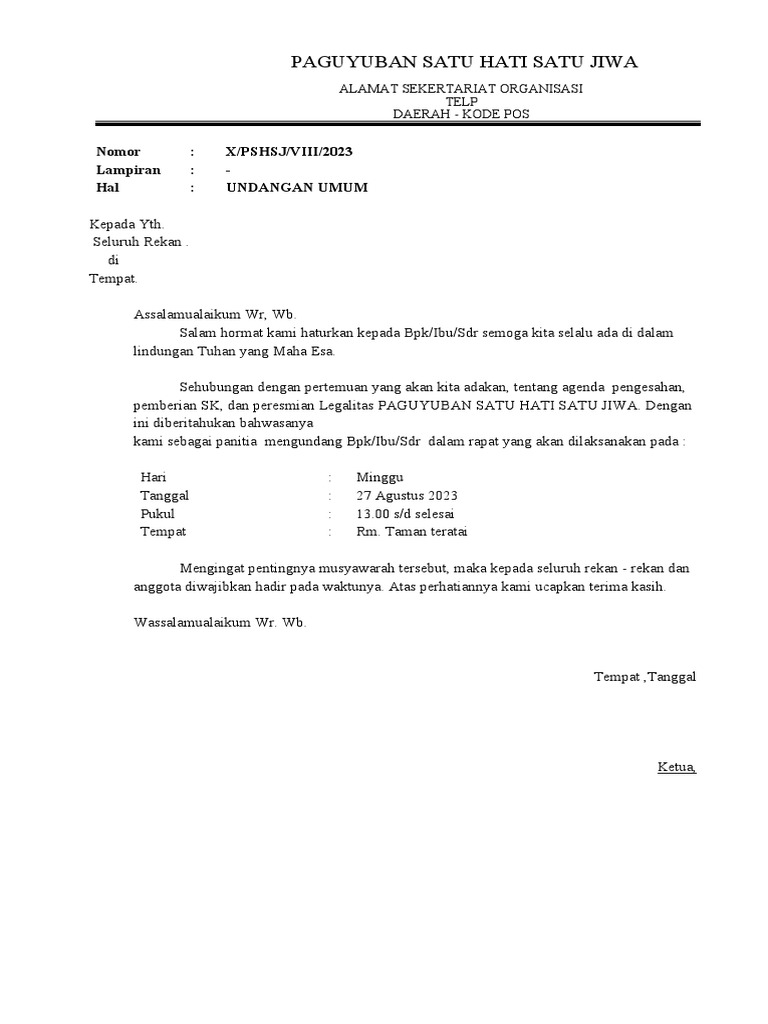 Contoh Surat Undangan Rapat | PDF