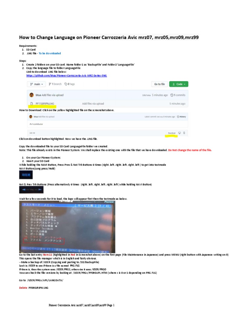 How To Change Language On Pioneer Carrozzeria Avic mrz07, mrz05, mrz09
