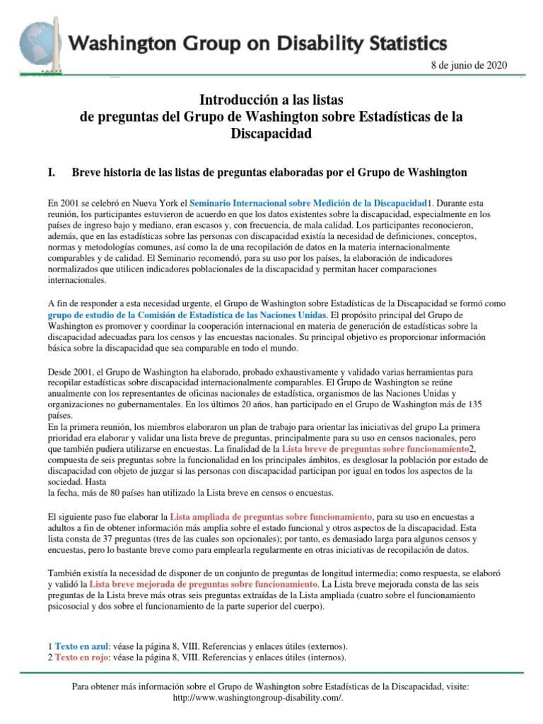 The Washington Group Primer - Spanish | PDF | Invalidez | Metodología ...