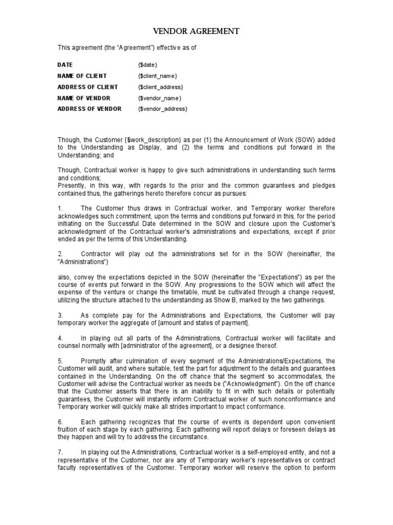 Vendor Agreement | PDF