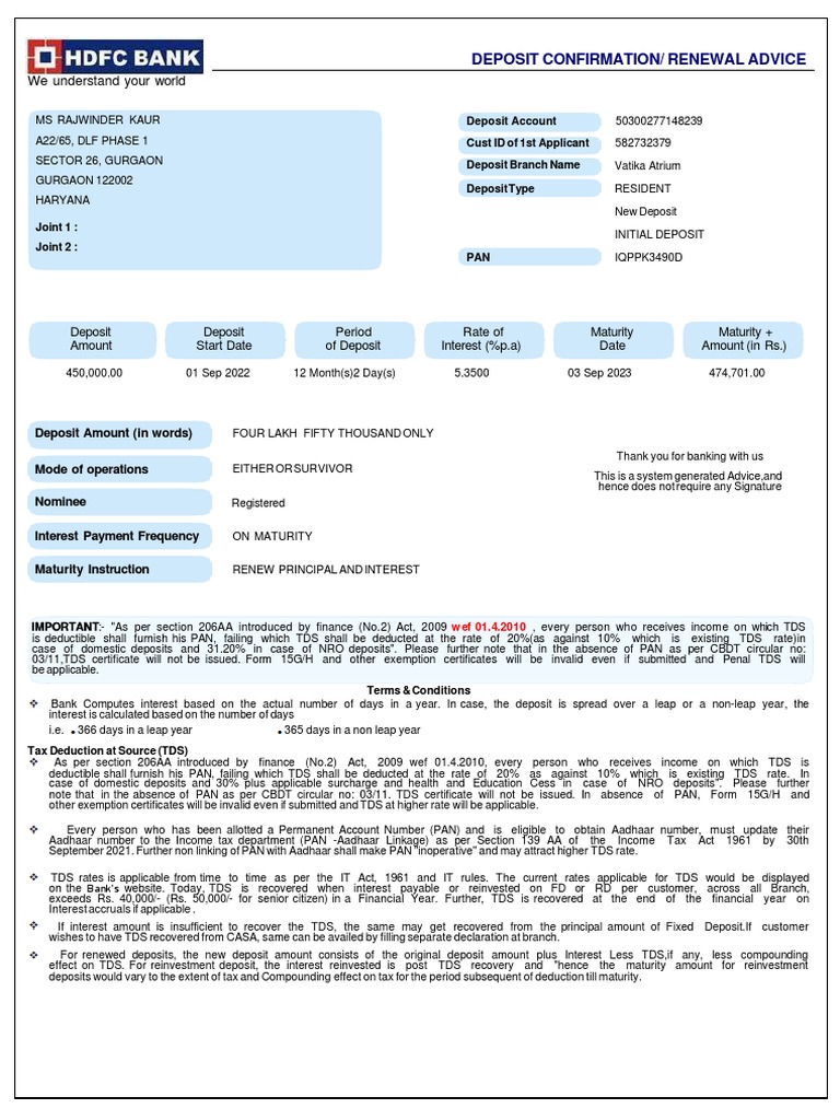 Hdfc Bank Fd Form