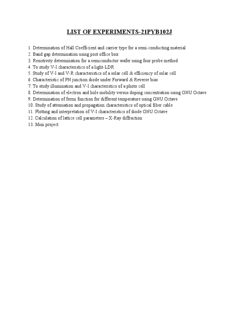 Physics Experiments Overview 21PYB102J | PDF