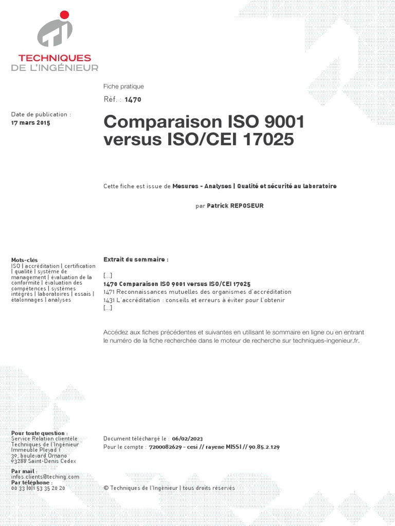Comparaison ISO 9001 Versus ISOCEI 17025 - Copie | PDF