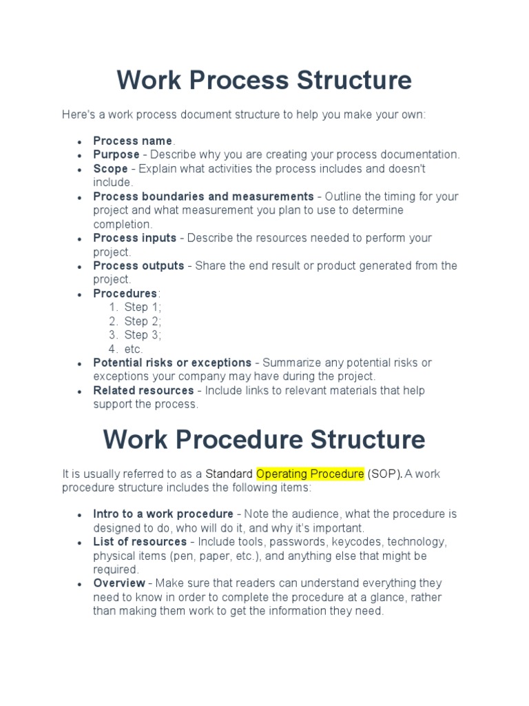 Work Process, Procedure, and Instruction Structure | PDF