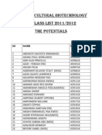 Bsc. Agricultural Biotechnology CLASS LIST 2011/2012 The Potentials