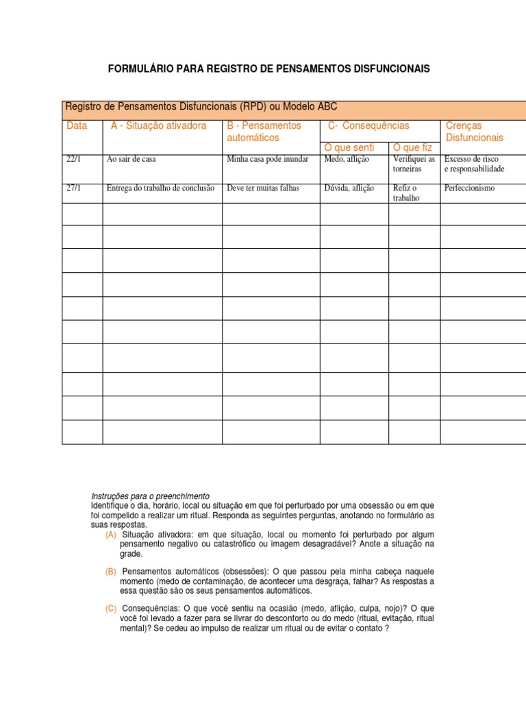 Registro de Pensamentos Disfuncionais _RPD_ | PDF