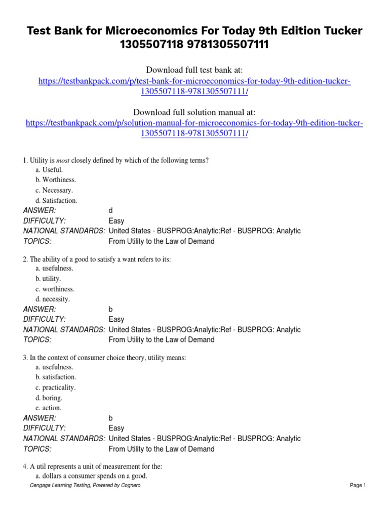 Microeconomics For Today 9th Edition Tucker Test Bank Download | PDF