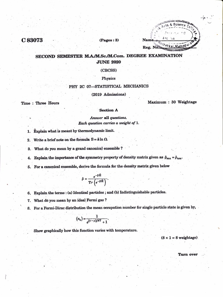 Statistical Mechanics Pdf