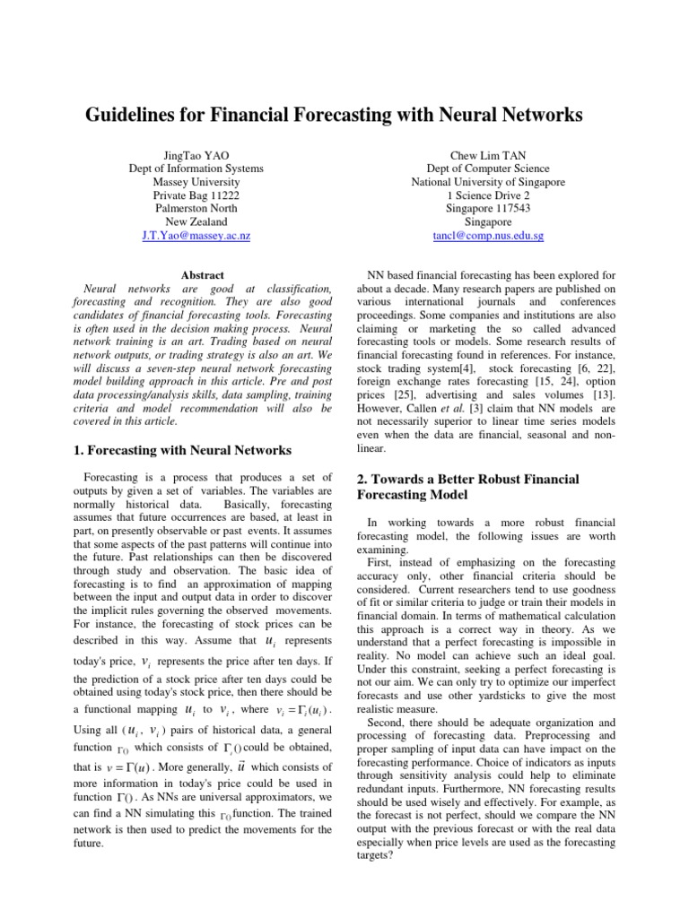 Guidelines For Financial Forecasting With Neural Networks | PDF